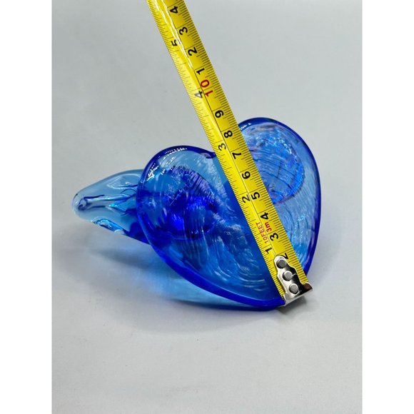 Vintage Pair Glass Blue Birds of Happiness Heart Paperweight Signed Ron Ray 1992 - Picture 10 of 11